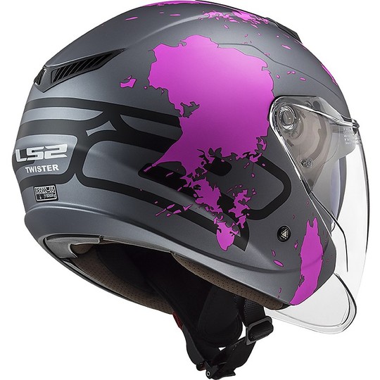 Jet Motorcycle Helmet Ls2 Double Visor Ls2 OF573 TWISTER 2 Xover Titanium Matt Pink