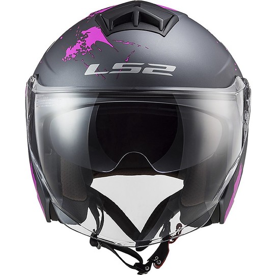 Jet Motorcycle Helmet Ls2 Double Visor Ls2 OF573 TWISTER 2 Xover Titanium Matt Pink