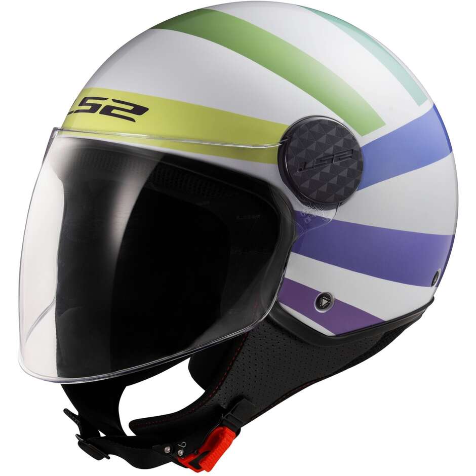 Jet Motorcycle Helmet Ls2 OF558 SPHERE LUX 2 SWIRL White Rainbow