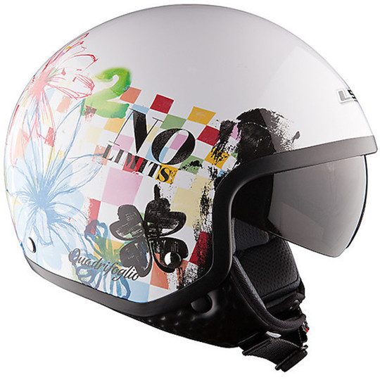 Jet motorcycle helmet LS2 OF561 visor Integrated Wawe Quadrifoglio White
