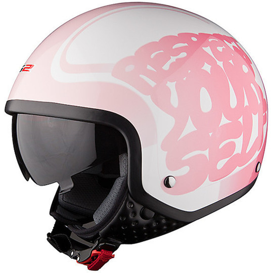 Jet motorcycle helmet LS2 OF561 visor Integrated Wawe Respect White Pink