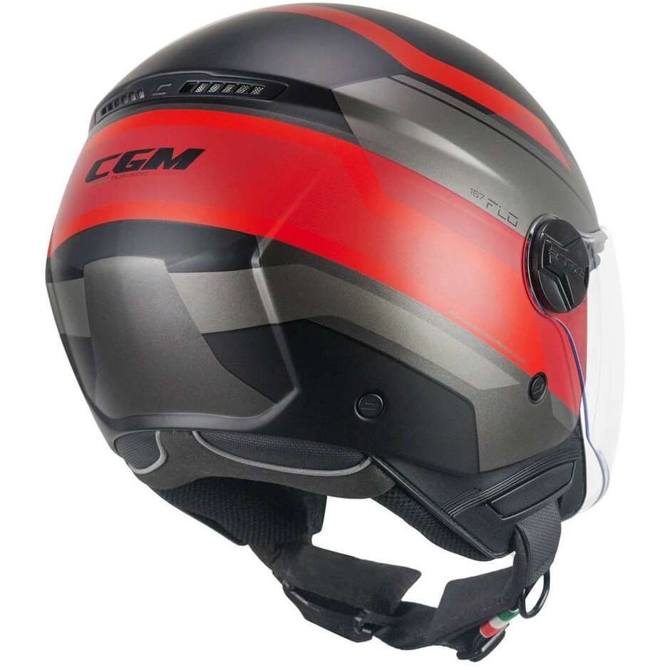 Jet-Motorradhelm CGM 167K FLO CITY Schwarz Rot matt lang