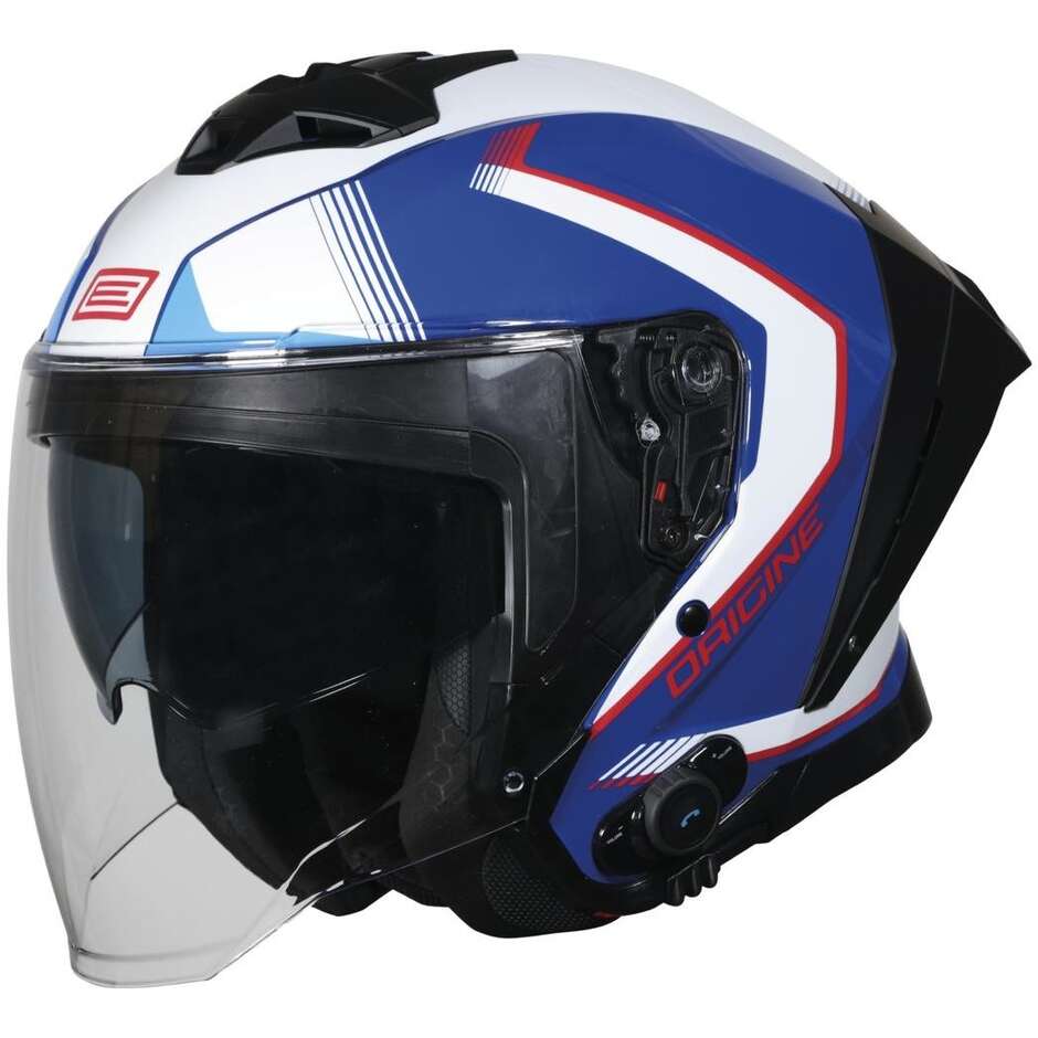 Jet-Motorradhelm Integrierte Gegensprechanlage ORIGINE APRICA + BT ESSENTIAL Rot Blau Glänzend 22.06