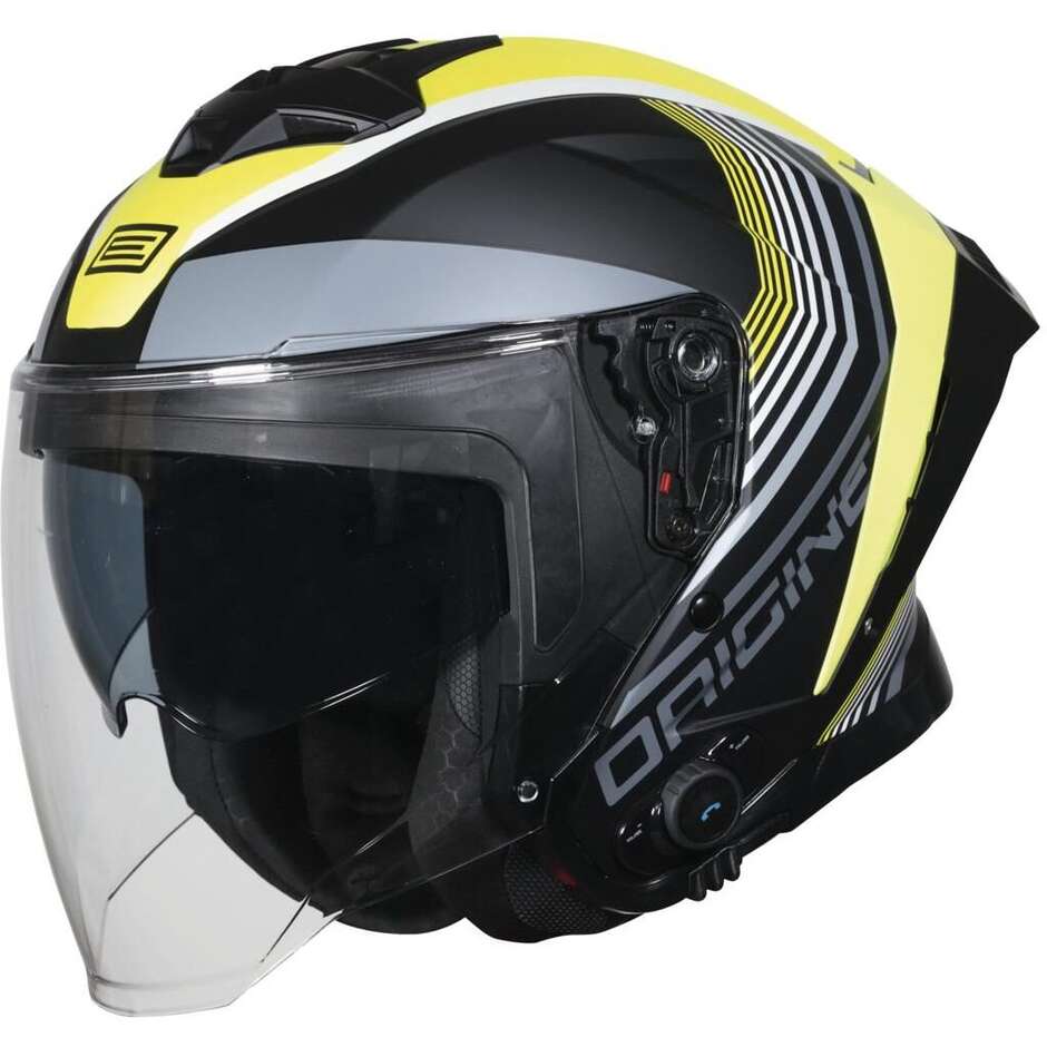 Jet-Motorradhelm Integrierte Gegensprechanlage ORIGINE APRICA + BT SHADE Gelb Schwarz Matt 22.06
