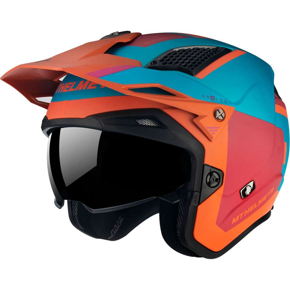 Jet-Motorradhelm Mt Helmets DISTRICT SV S ANALOG D24 HELLBLAU Orange Rot Matt