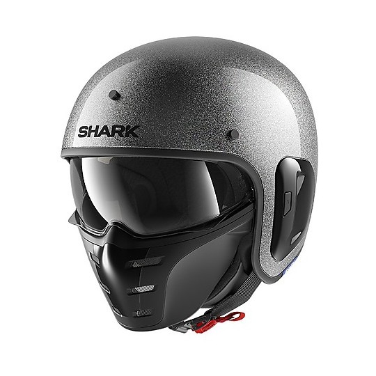 Jet Retro Motorradhelm Shark S-DRAK 2 Blank Glitter Silver
