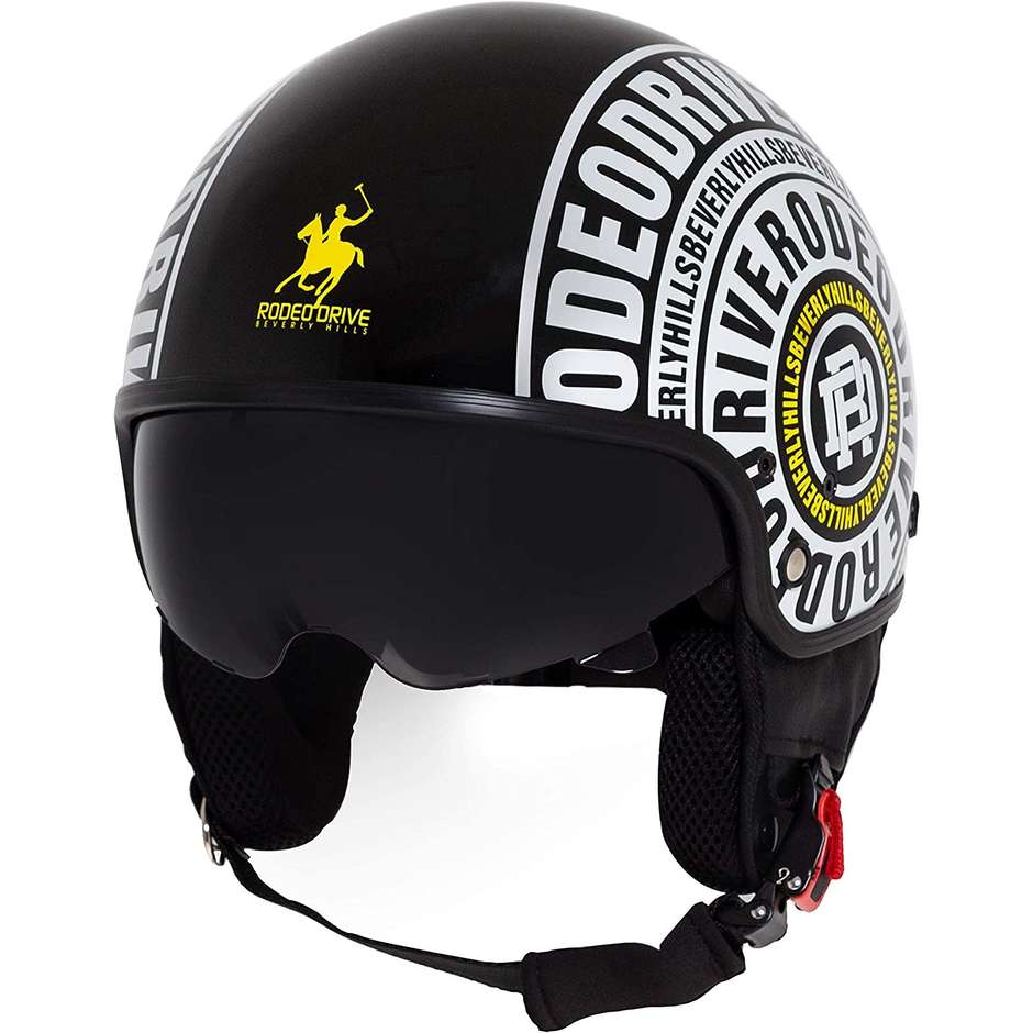 Jet Rodeo Drive RD111 motorcycle helmet with visor black glossy white