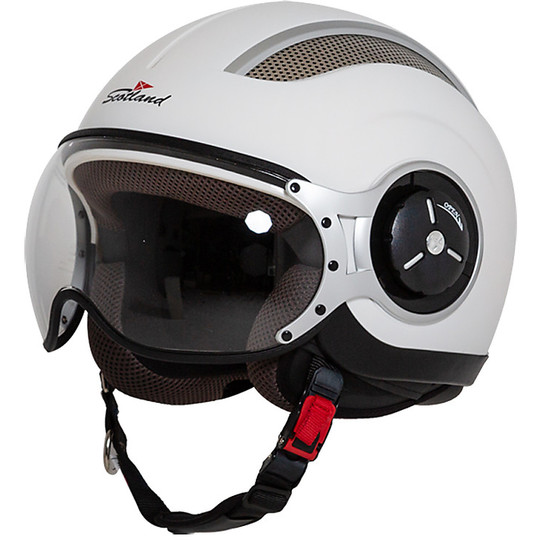 Jet Scotland Motorcycle Helmet Areato Demi Jet Steel Glossy White