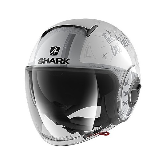 Jet Visor Helmet Dual Visor Shark NANO Tribute RM White Silver