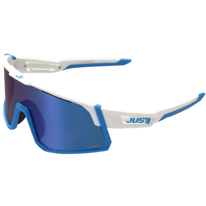 Just 1 SNIPER Sports Bike Glasses Blanc Bleu Miroir Lentille Bleu