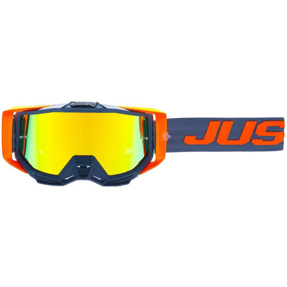 Just1 Iris 2.0 Cross Enduro Motorcycle Mask Goggles Orange Gray Logo Red Mirror Lens