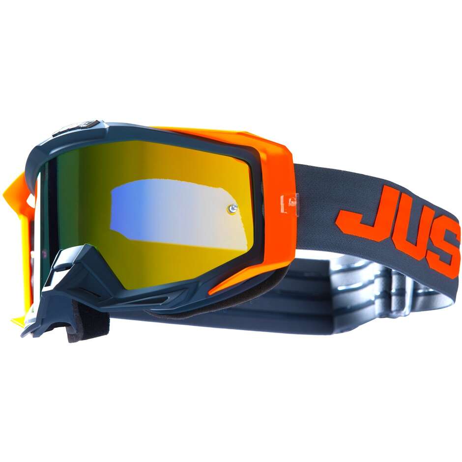 Just1 Iris 2.0 Cross Enduro Motorcycle Mask Goggles Orange Gray Logo Red Mirror Lens