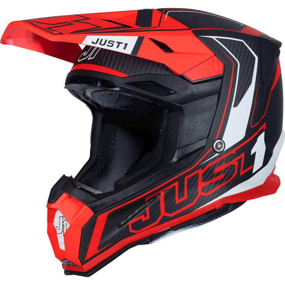 Just1 J22 Carbon Cross Enduro Helmet Carbon Fluo Red White