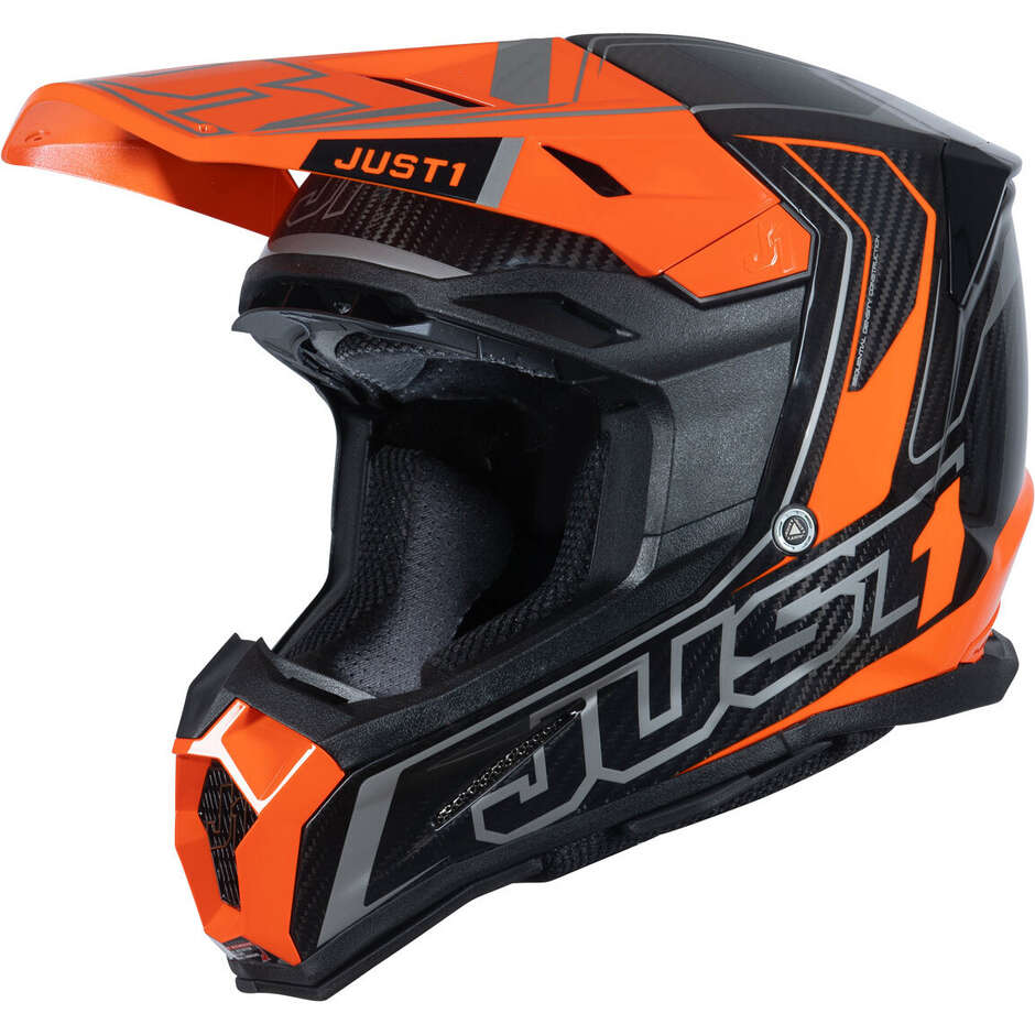 Just1 J22 Carbon Fluo Orange Silber Moto Cross Enduro Motorradhelm