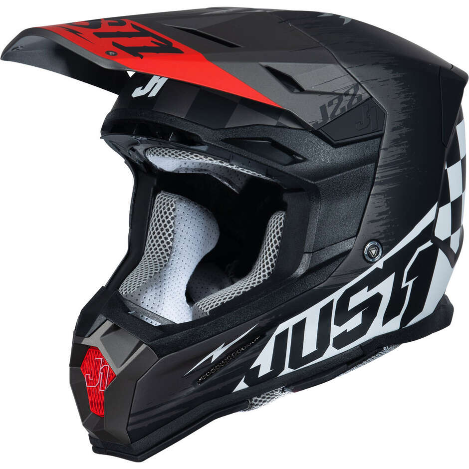 Just1 J22 Flagman Fiberglass Cross Enduro Motorcycle Helmet Red Black