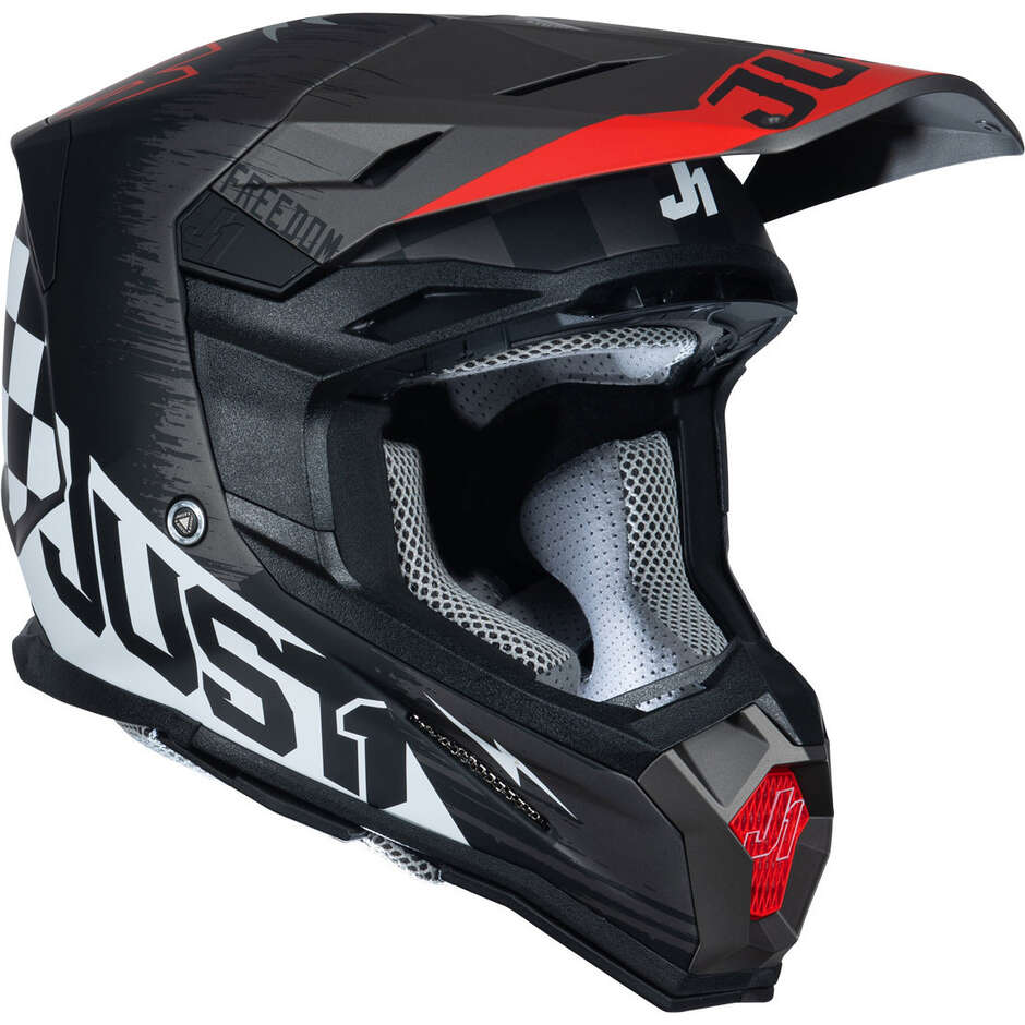 Just1 J22 Flagman Fiberglass Cross Enduro Motorcycle Helmet Red Black