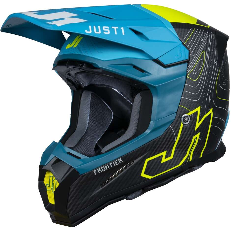 Just1 J22 Frontier Cross Enduro Motorcycle Helmet Yellow Fluo Blue Carbon Matt 22.06