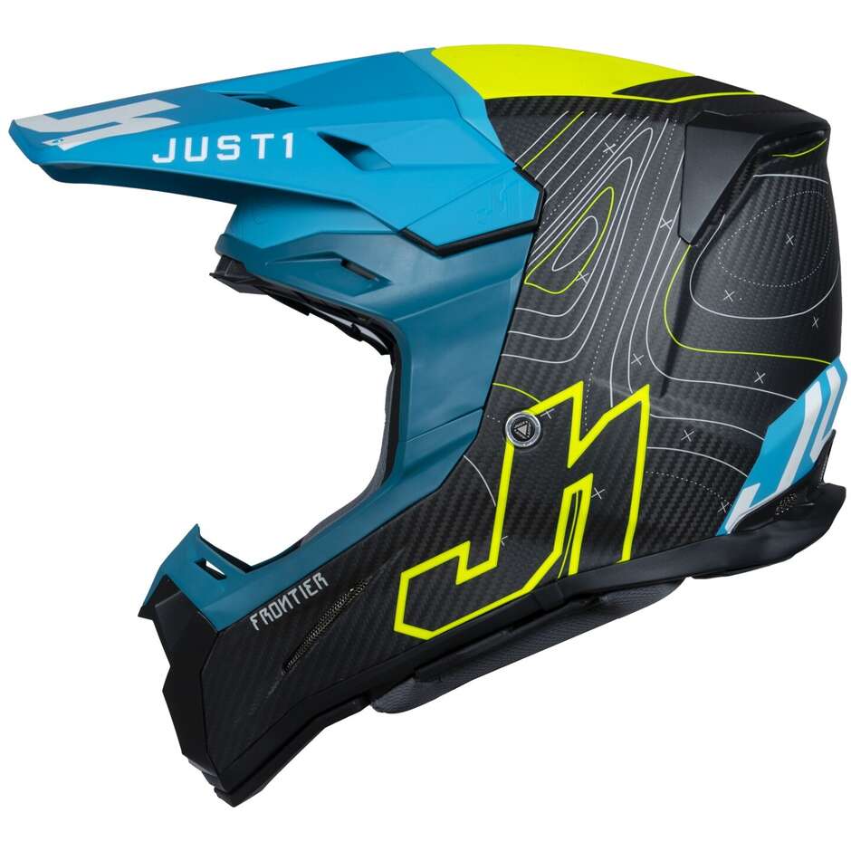 Just1 J22 Frontier Cross Enduro Motorcycle Helmet Yellow Fluo Blue Carbon Matt 22.06