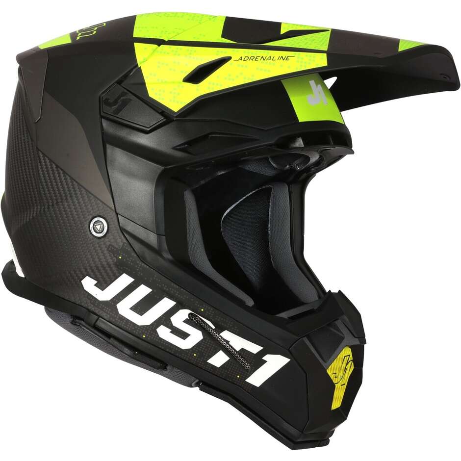 Just1 J22 Youth Adrenaline Cross Enduro Kindermotorradhelm Black Fluo Yellow Carbon Matt 22.06