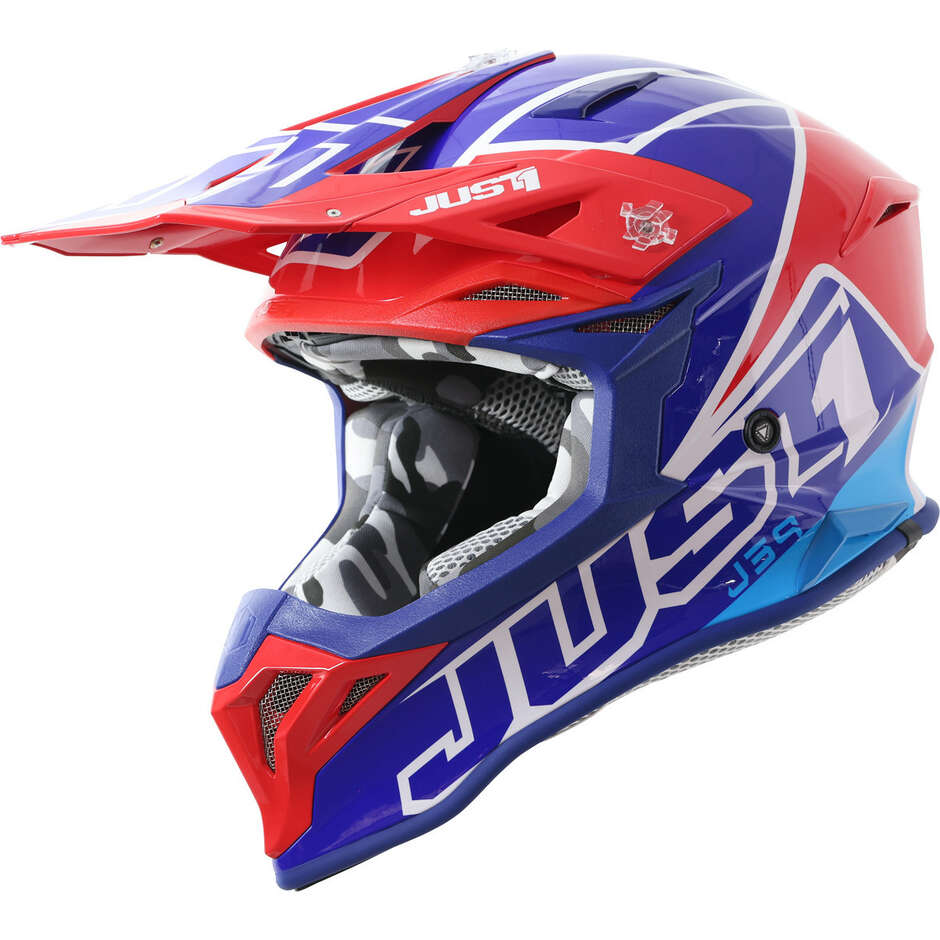 Just1 J39 06 Thruster Cross Enduro Motorradhelm Blau Weiß Rot