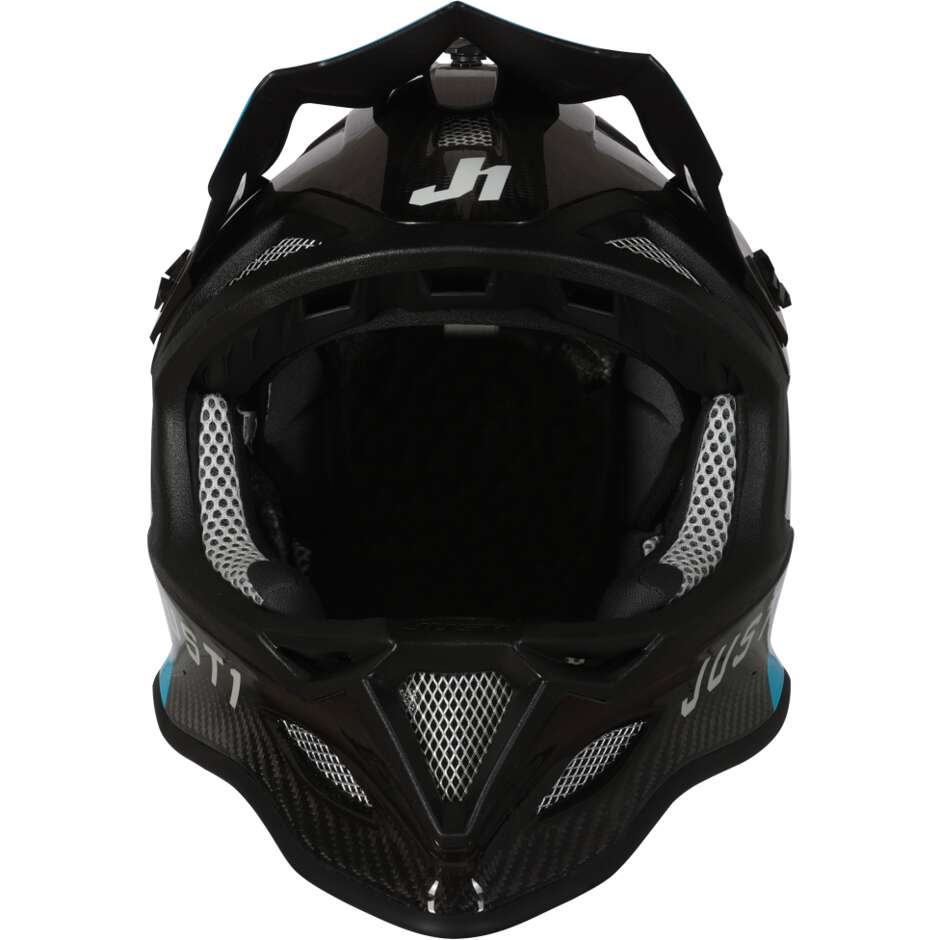 Just1 JDH + Mips Dual MTB Integral Bike Helmet Black Light Blue Glossy Carbon