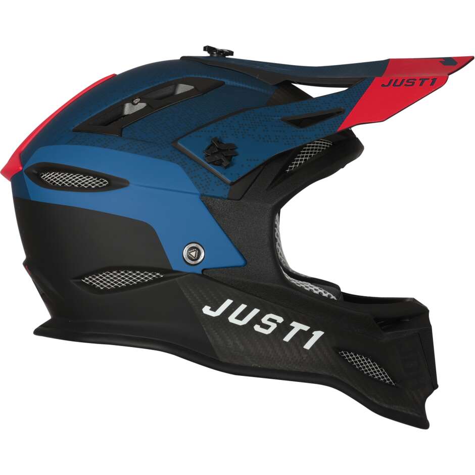 Just1 JDH + Mips Dual MTB Integral Fahrradhelm Blau Rot Carbon Matt