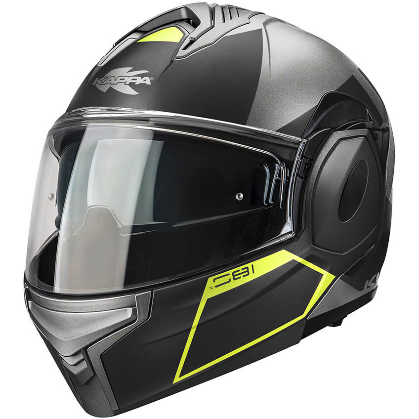 Kappa KV55F YORK Modular-Motorradhelm P/J Titan Schwarz Fluoreszierendes Gelb