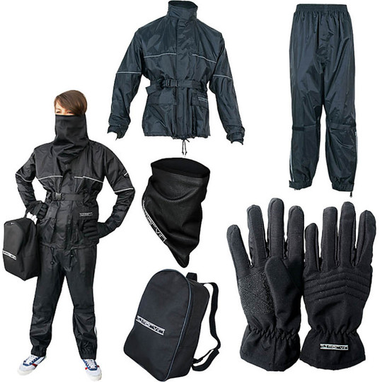 Kit CGM Combinaison de pluie Combinaison de pluie + gants imperméables + col coupe-vent + sac à dos
