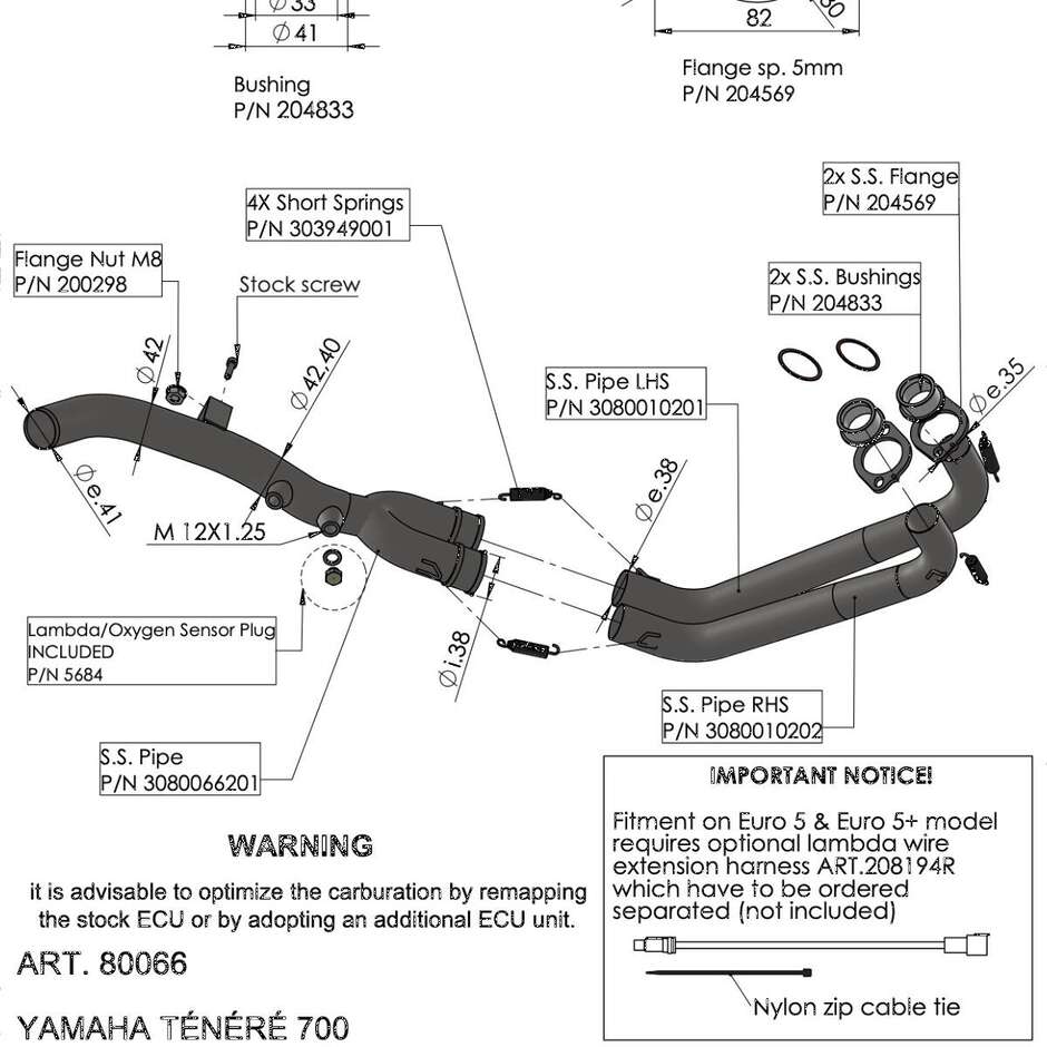 Kit Collettori 80066 Specifici Per YAMAHA Tenere 70 taglia un