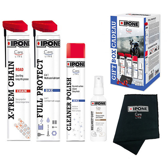 Kit Cura Moto Ipone Gift Pack (X-Tream Chain Road; Spray Full Protect; Cleaner Polish; Helmet Out)