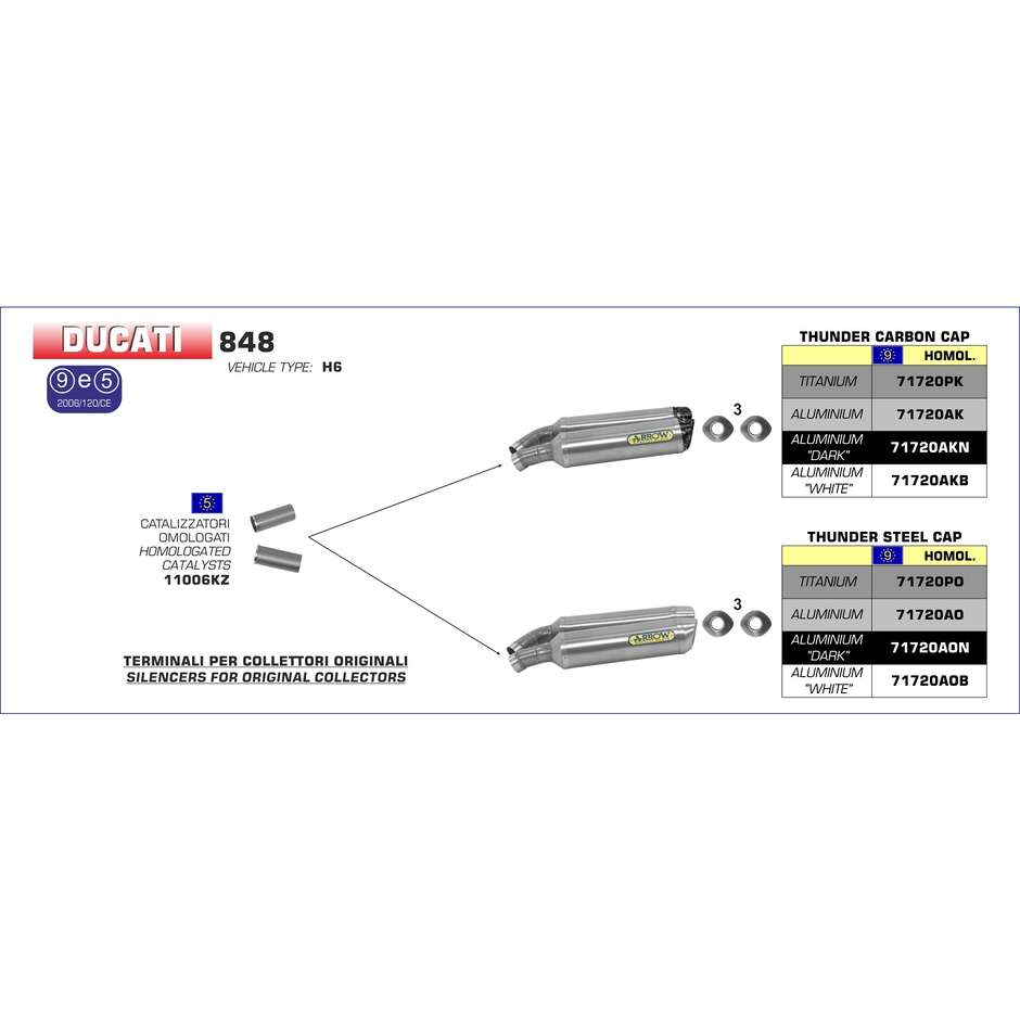 Kit de convertisseur catalytique Arrow pour Ducati 848 (08-10) ; 1198 S (07-08) ; 1198 (09-12) ; KTM 990 Adventure (06-14) ; SM 990 T (09-13)