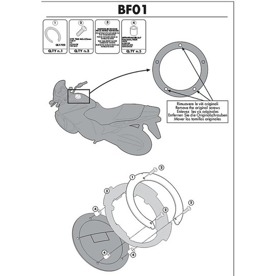 Kit de fixation pour sac Givi BF01 pour réservoir