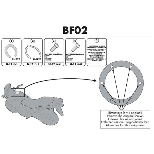 Kit de fixation pour sac Givi BF02 pour réservoir