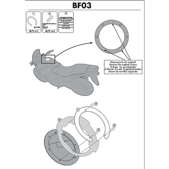 Kit de fixation pour sac Givi BF03 pour réservoir