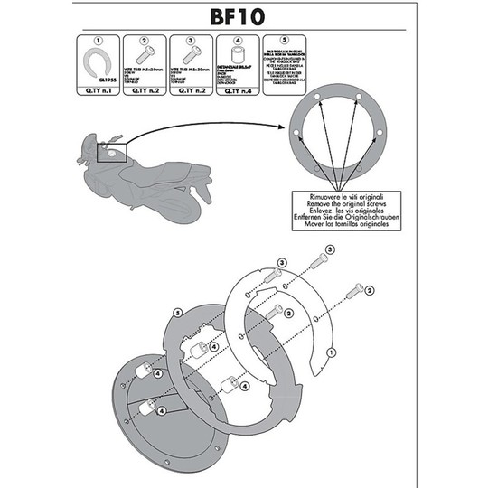 Kit de fixation pour sac Givi BF10 pour réservoir