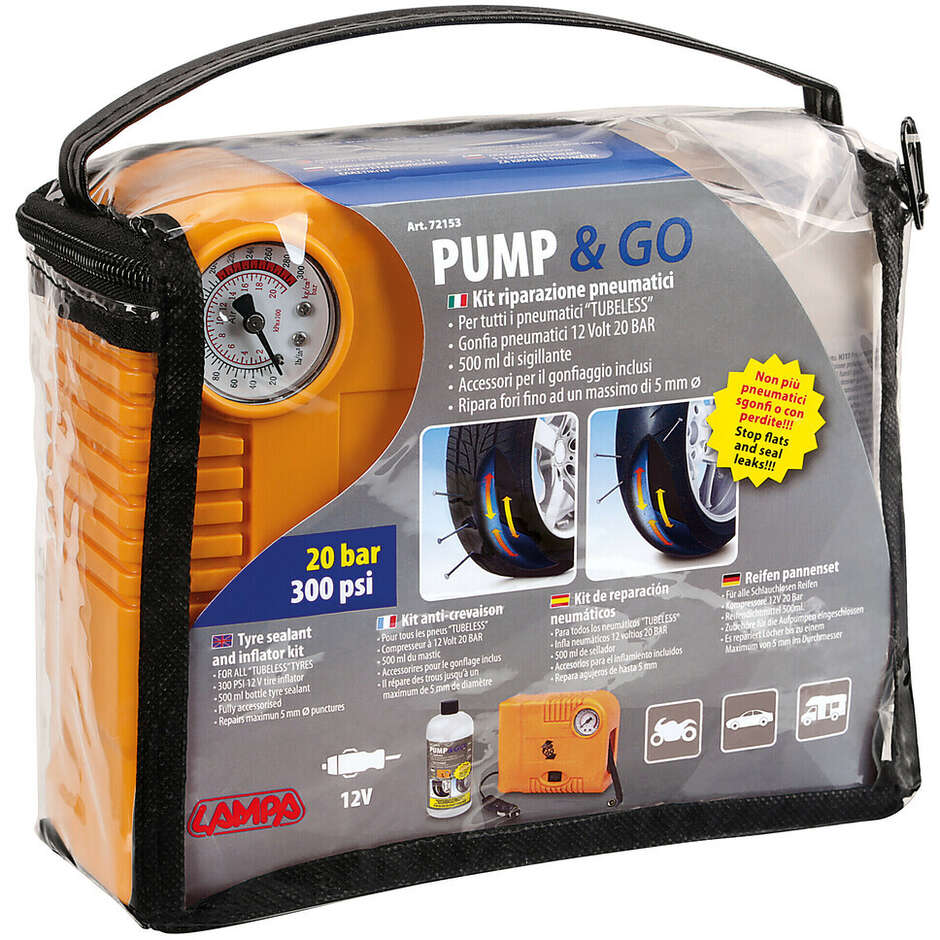 Kit de réparation de pneus de moto Lampa Pump & Go 12V