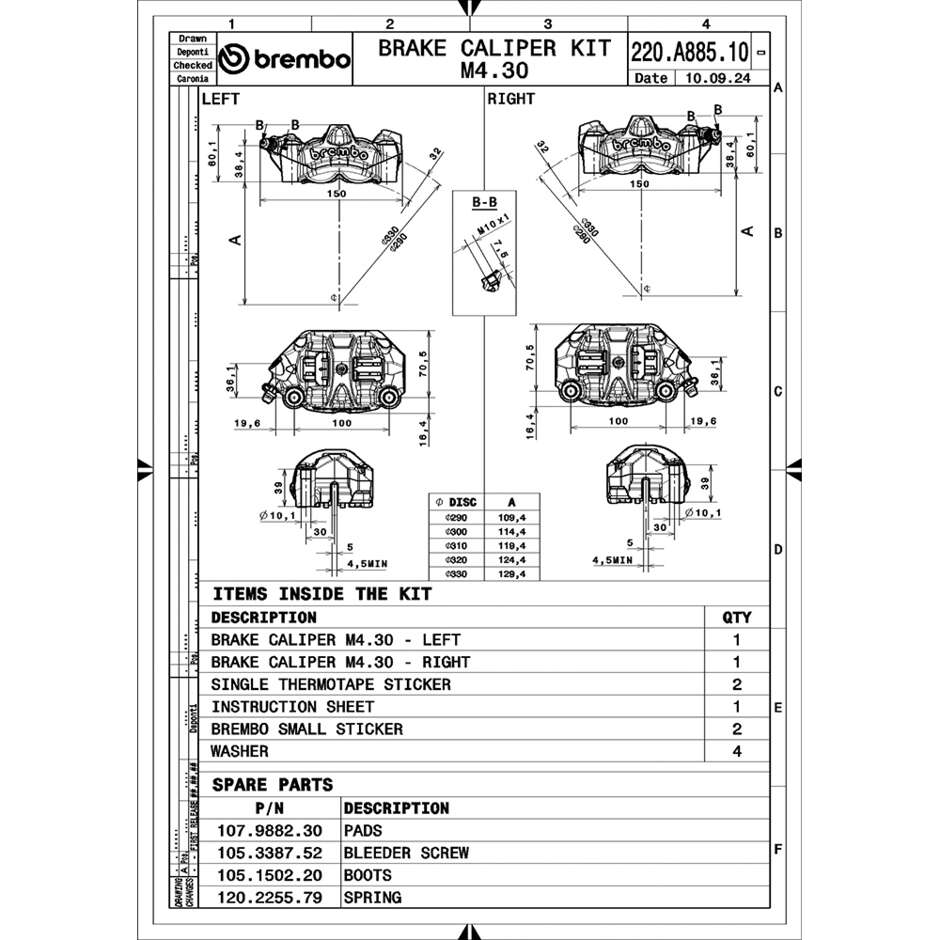 Kit Pinze Freno Moto Anteriori Brembo Racing M-50 Radiali 100 mm Titanio 220A88510