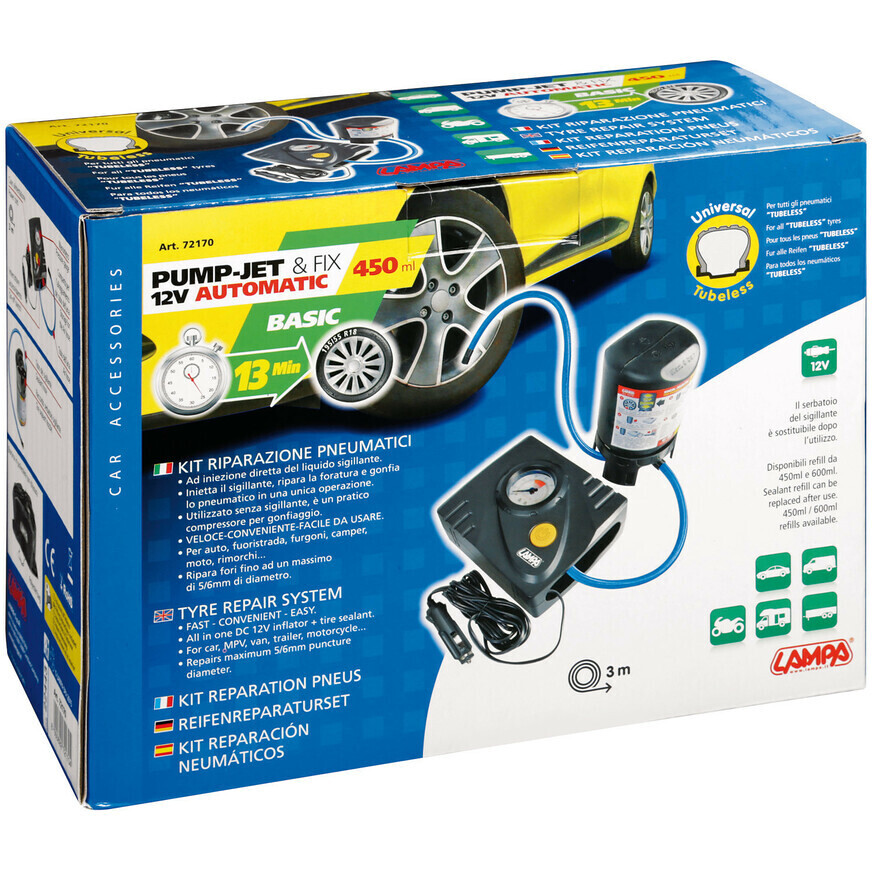 Kit Riparazione Pneumatici Moto Lampa Pump-Jet & Fix Basic 12V
