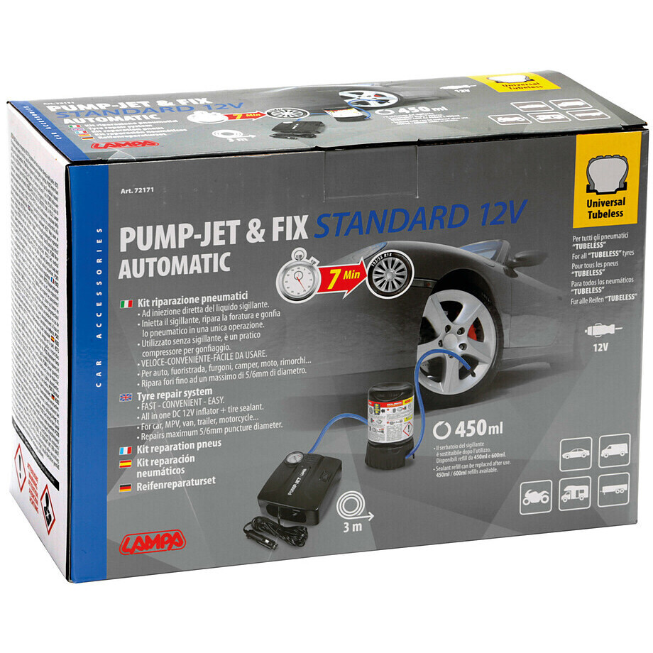 Kit Riparazione Pneumatici Moto Lampa Pump-Jet & Fix Standard 12V	