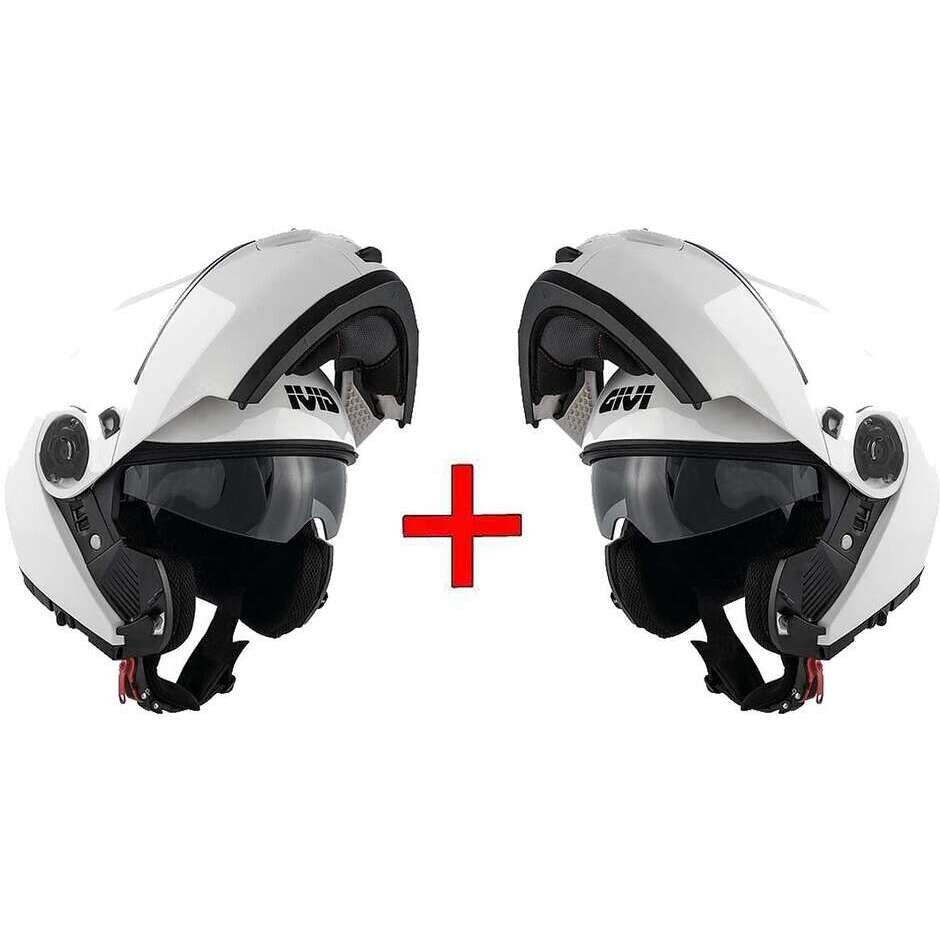 KIT ÉCONOMIE - Paire de Casques Modulables Givi X.20S Double Visière Blanc Brillant