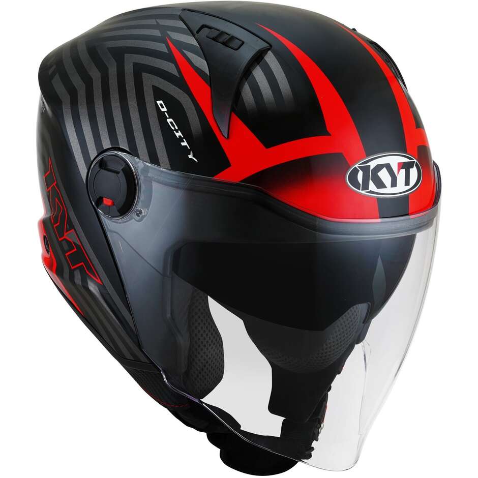 KYT D-CITY LUCENT Jet Motorcycle Helmet Black Red