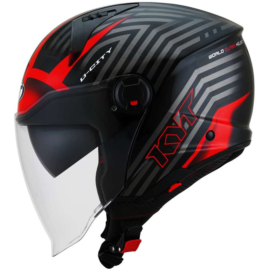 KYT D-CITY LUCENT Jet Motorcycle Helmet Black Red