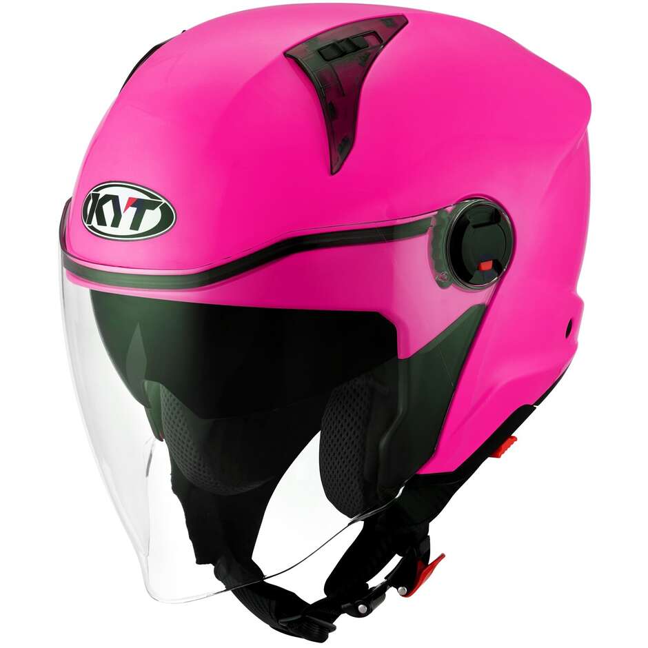 KYT D-CITY PLAIN Jet Motorcycle Helmet Fuchsia Fluo