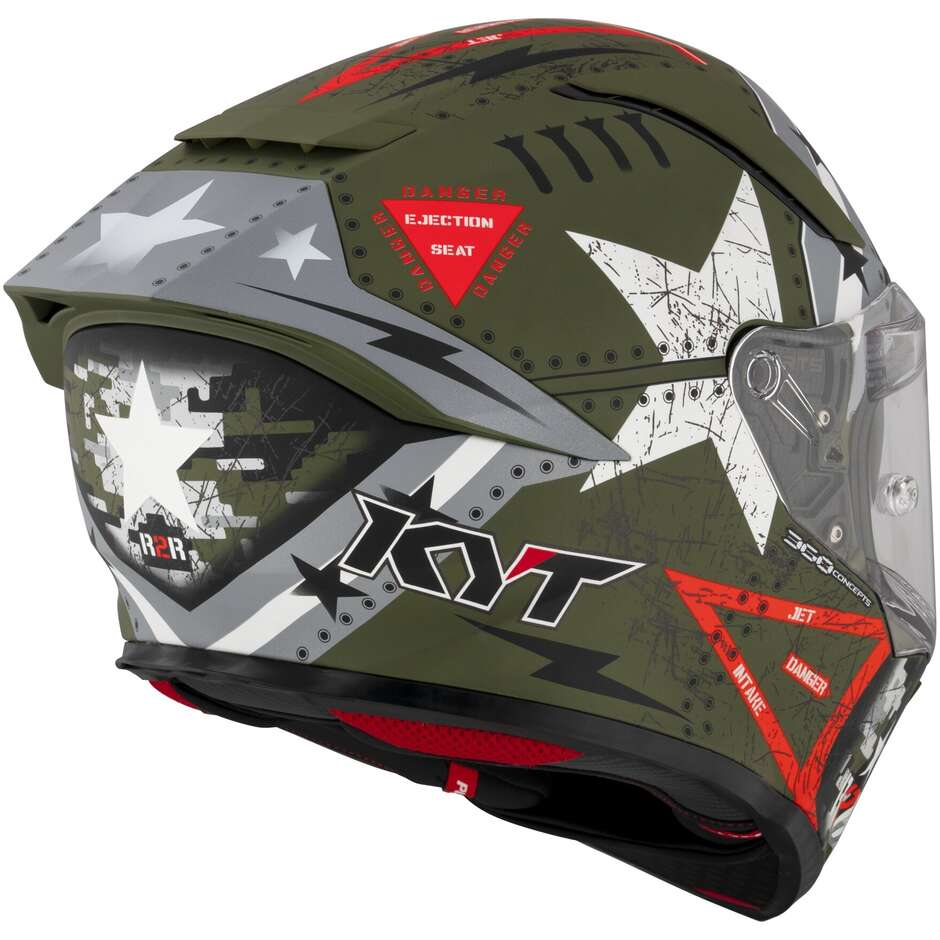 KYT R2R MAX ASSAULT Matt Army Green Full Face Motorcycle Helmet