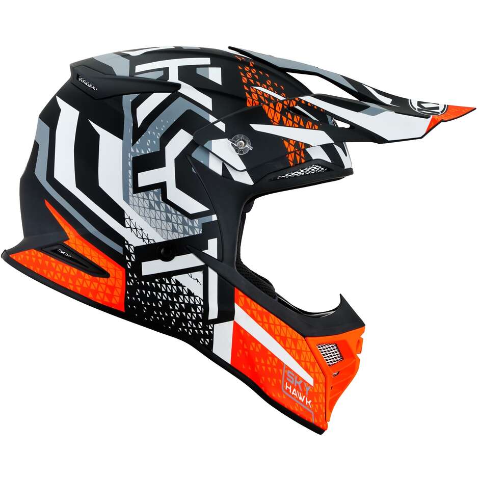 KYT SKYHAWK HYPERFLOW Mattgrau/Orange Cross Enduro Motorradhelm