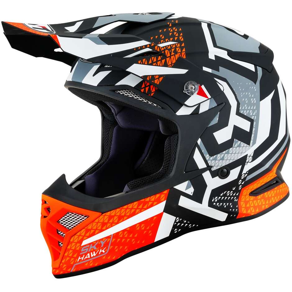 KYT SKYHAWK HYPERFLOW Mattgrau/Orange Cross Enduro Motorradhelm