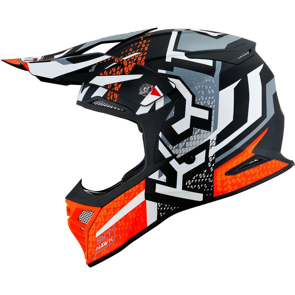 KYT SKYHAWK HYPERFLOW Mattgrau/Orange Cross Enduro Motorradhelm