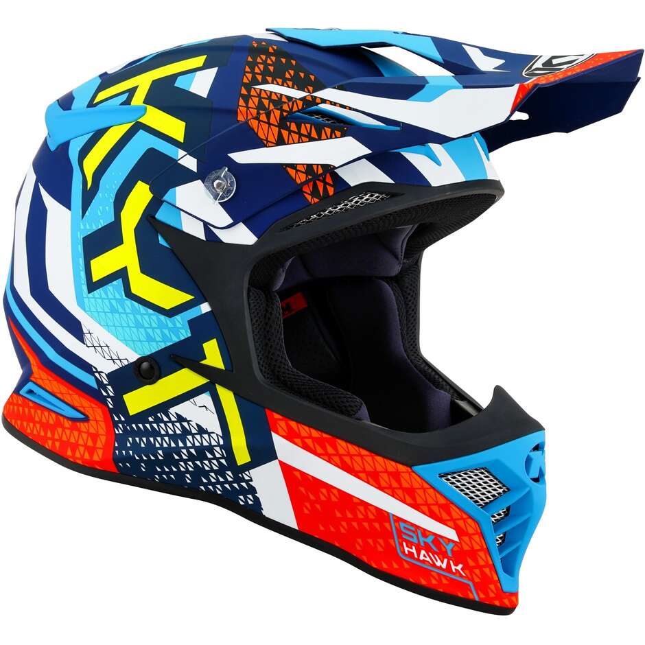 KYT SKYHAWK HYPERFLOW Motocross Enduro Helmet Matt Clear Blue/Red