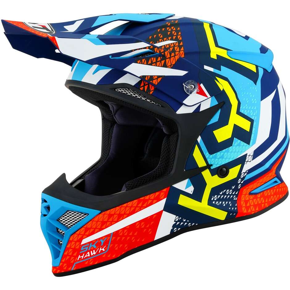 KYT SKYHAWK HYPERFLOW Motocross Enduro Helmet Matt Clear Blue/Red