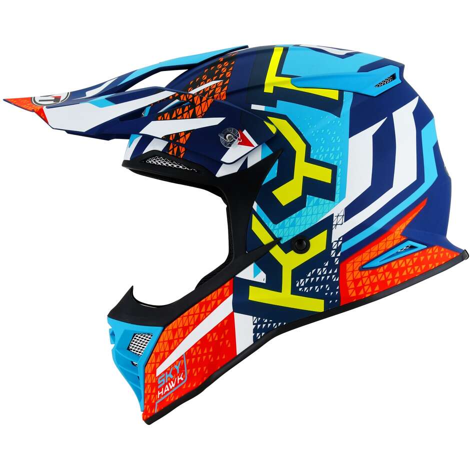 KYT SKYHAWK HYPERFLOW Motocross Enduro Helmet Matt Clear Blue/Red
